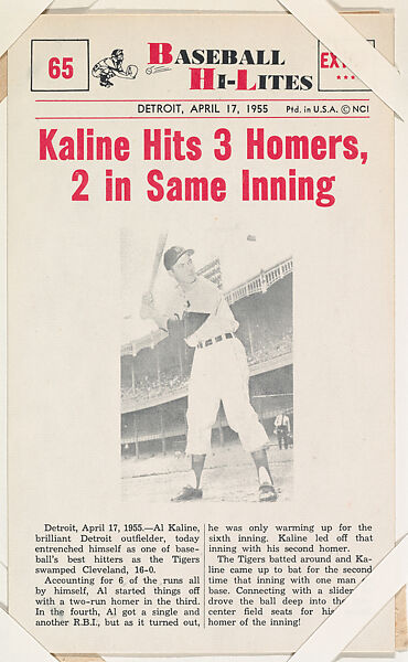 Al Kaline #65 from Nu-Card Baseball Hi-Lites series (W460), Nu-Card, Inc., Commercial photolithograph 