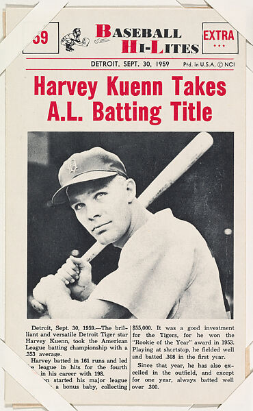 Harvey Kuenn #59 from Nu-Card Baseball Hi-Lites series (W460), Nu-Card, Inc., Commercial photolithograph 