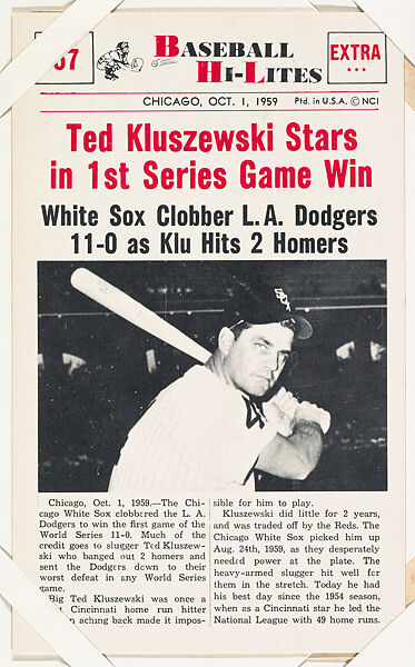 Ted Kluszewski #57 from Nu-Card Baseball Hi-Lites series (W460), Nu-Card, Inc., Commercial photolithograph 