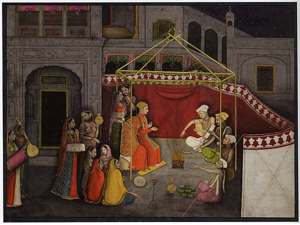 The Wedding of Krishna's Parents: Folio from a Bhagavata Purana Series, First generation after Manaku and Nainsukh, Opaque watercolor on paper, India (Guler, Himachal Pradesh) 