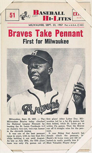 Nu-Card, Inc., Braves Take Pennant #51 from Nu-Card Baseball Hi-Lites  series (W460)