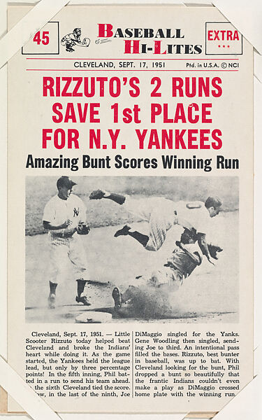 Phil (Little Scooter) Rizzuto #45 from Nu-Card Baseball Hi-Lites series (W460), Nu-Card, Inc., Commercial photolithograph 