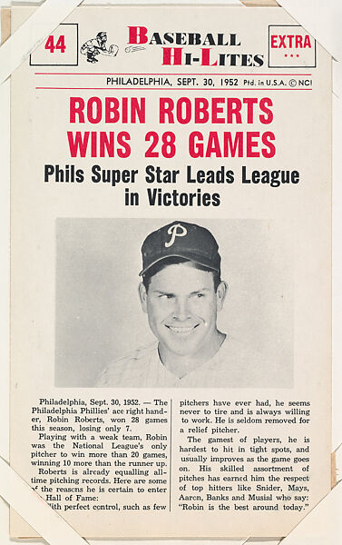 Roberts, Robin  Baseball Hall of Fame