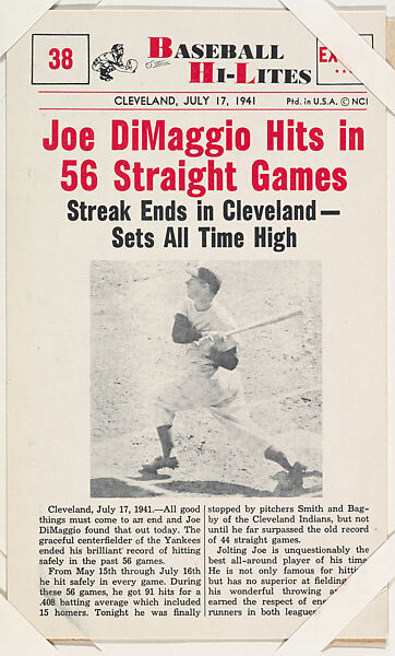 Joe DiMaggio #38 from Nu-Card Baseball Hi-Lites series (W460), Nu-Card, Inc., Commercial photolithograph 
