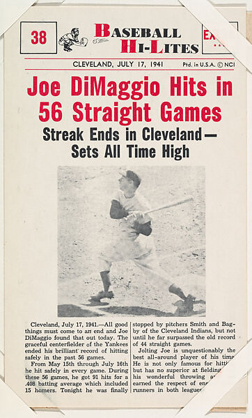 Games, Joe Dimaggio Baseball Card