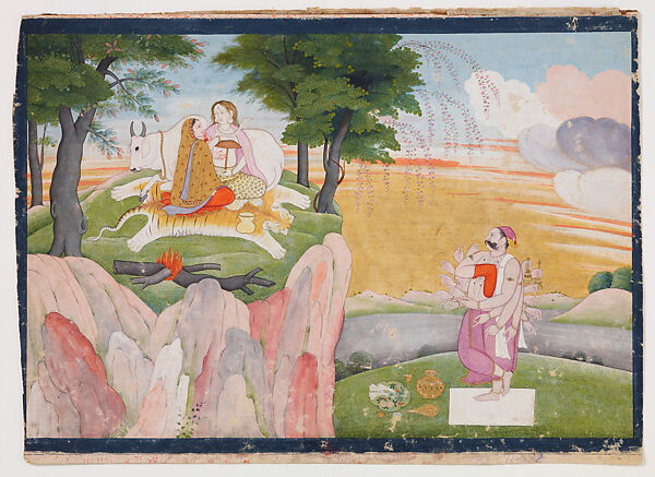 Banasura's Penance; His Vision of Shiva and Parvati: Folio from an Usha-Aniruddha Series, Attributed to Nikka (ca. 1745–1833), Opaque watercolor on paper, India (Chamba, Himachal Pradesh) 