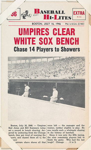 Umpires Clear White Sox Bench #36 from Nu-Card Baseball Hi-Lites series (W460), Nu-Card, Inc., Commercial photolithograph 