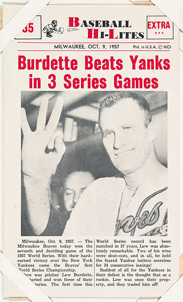 Lew Burdette #35 from Nu-Card Baseball Hi-Lites series (W460), Nu-Card, Inc., Commercial photolithograph 