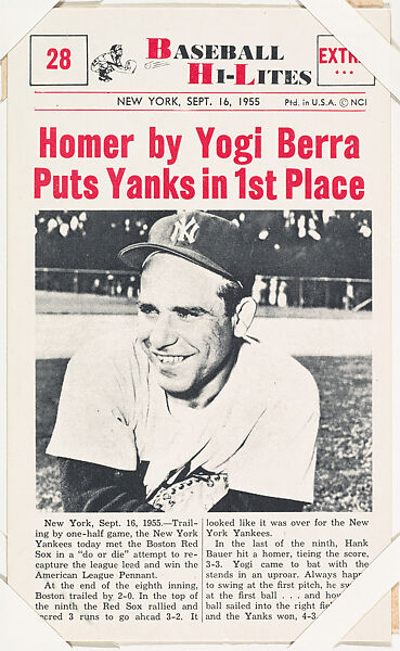Yogi Berra #28 from Nu-Card Baseball Hi-Lites series (W460), Nu-Card, Inc., Commercial photolithograph 
