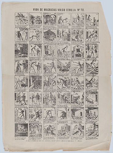 Broadside with 48 scenes depicting the life of Mr Thin