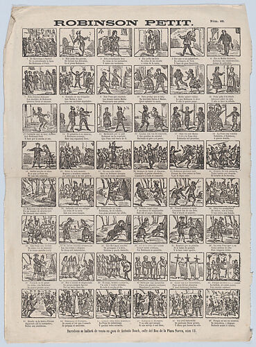 Broadside with 48 scenes depicting the story of Little Robinson