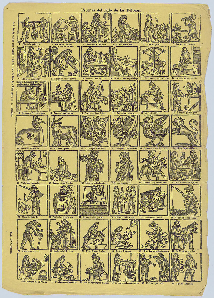 Antonio Bosch Broadside with 48 scenes from the century of the