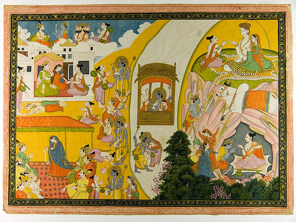 Teaching Narada: Folio from a Ramayana Series, Attributed to Purkhu (active ca. 1780–1820), Opaque watercolor on paper, India (Kangra, Himachal Pradesh) 