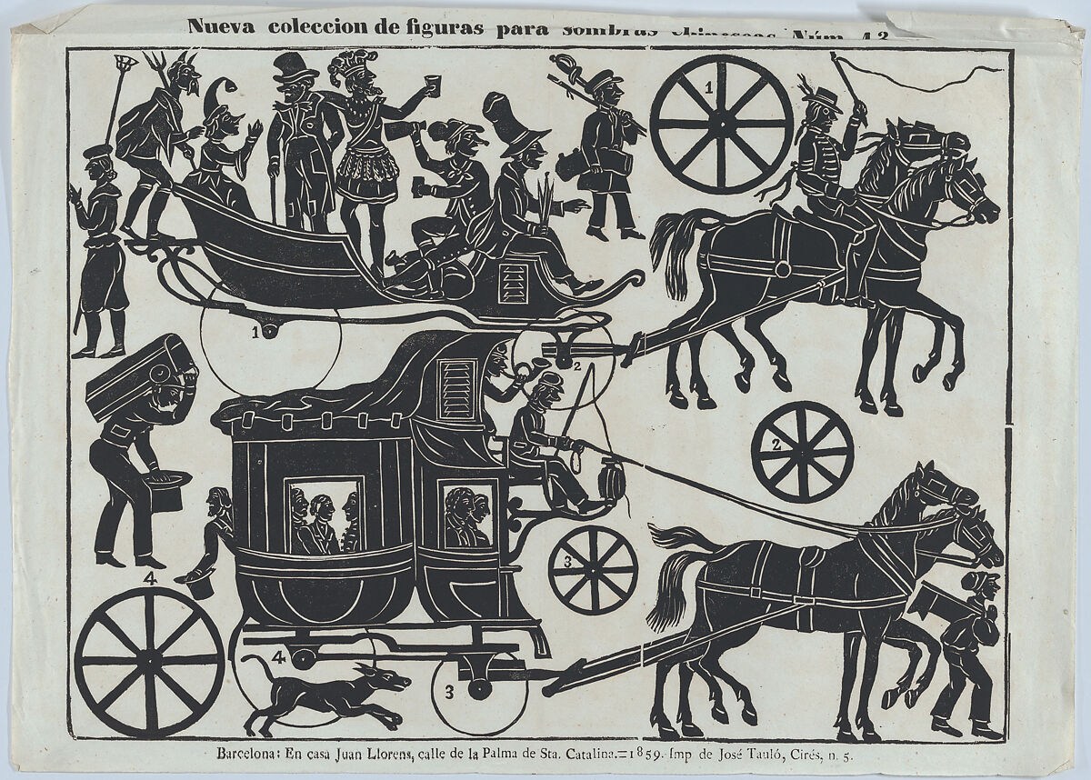 Sheet 13 of figures for Chinese shadow puppets, Juan Llorens (Spanish, active Barcelona, ca. 1855–70), Woodcut (?wood engraving matrix) 