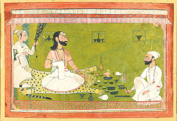 Raja Mahipat Dev of Mankot at Prayer, Master of the Court of Mankot (active ca. 1680–1730)  , possibly Meju, Opaque watercolor on paper, India (Mankot, Jammu) 