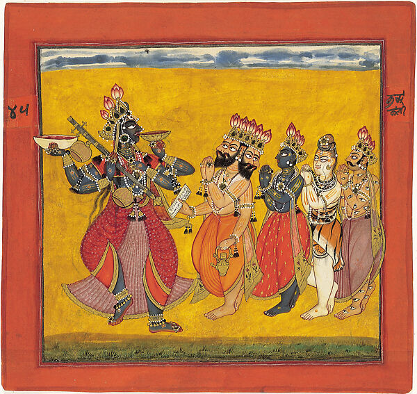 Bhadrakali, Revered by the Assembled Gods, Dances Ecstastically, Attributed to Kripal of Nurpur (active ca. 1660–90), Opaque watercolor on paper, India (Nurpur, Himachal Pradesh) 