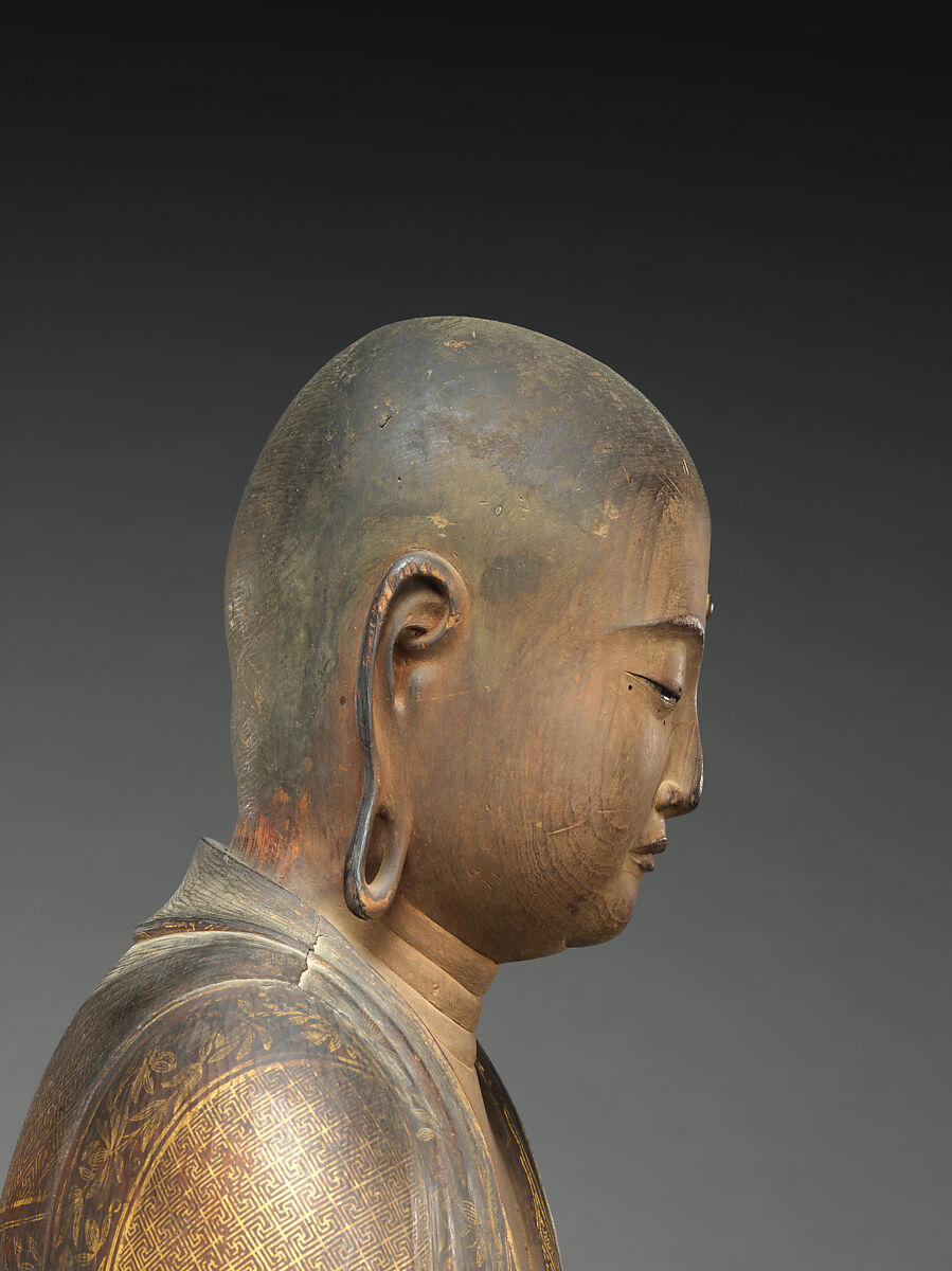 The Bodhisattva Jizō, Intan (Japanese, active 13th century), Japanese cypress wood (hinoki) with polychrome pigments, gold paint (kindei), cut gold leaf (kirikane), and rock-crystal eyes, Japan