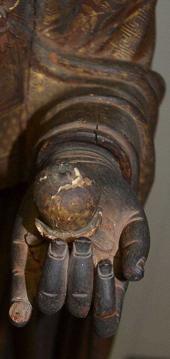 The Bodhisattva Jizō, Intan (Japanese, active 13th century), Japanese cypress wood (hinoki) with polychrome pigments, gold paint (kindei), cut gold leaf (kirikane), and rock-crystal eyes, Japan