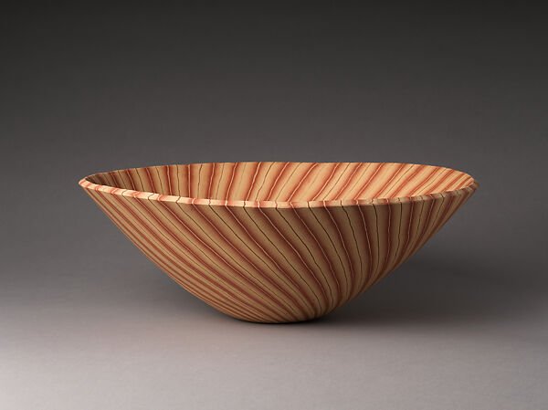 Large bowl with stripes, Itō Sekisui V (Japanese, born 1941), Marbleized stoneware (neriage), Japan 