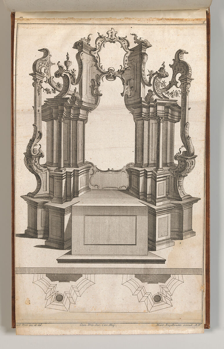 Design for a Monumental Altar, Plate 'q' from 'Unterschiedliche Neu Inventierte Altäre mit darzu gehörigen Profillen u. Grundrißen.', Jacob Gottlieb Thelot (German, Augsburg 1708–1760 Augsburg) (?), Etching 