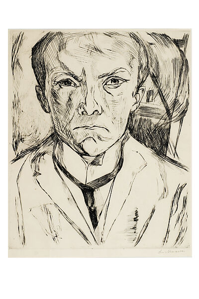Frontal Self-Portrait with House Gable in Background, Max Beckmann (German, Leipzig 1884–1950 New York), Drypoint, 2nd state 