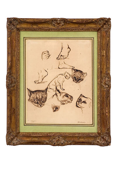 Studies of Cats and Feet, Eugène Delacroix (French, Charenton-Saint-Maurice 1798–1863 Paris), Pen and brown ink 