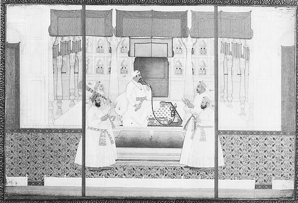 Emperor Muhammad Shah with Four Courtiers, Smoking a Huqqah