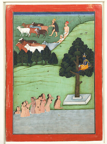 The Gopis Pleading with Krishna to Return Their Clothes: Folio from a Bhagavata Purana Series