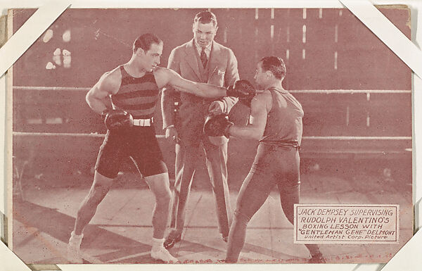 Jack Dempsey Supervising Rudolph Valentino from Boxers Exhibits series (W467), Exhibit Supply Company, Commercial color photolithograph 