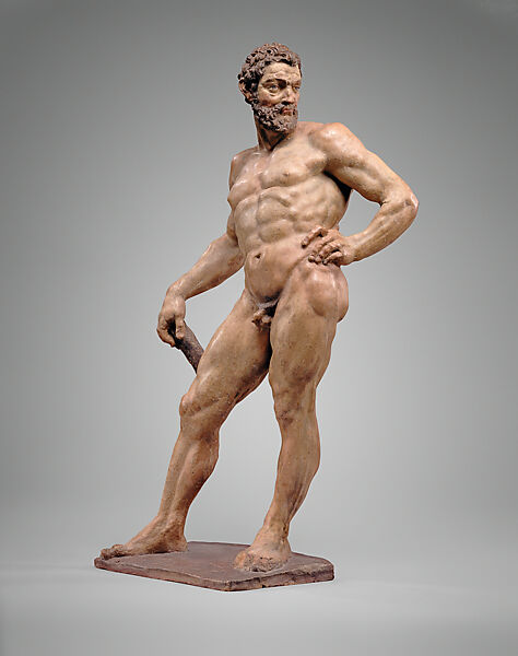 Hercules, Attributed to Willem Danielsz van Tetrode (Netherlandish, Delft ca. 1525–1580 Westphalia), Painted terracotta, Netherlandish, probably Delft 