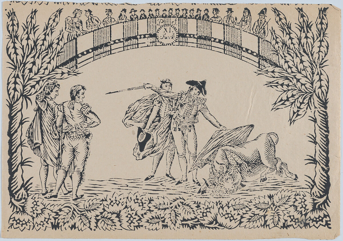 Suerte XI: The death of the bull, Anonymous, Spanish, 19th century, Woodcut 
