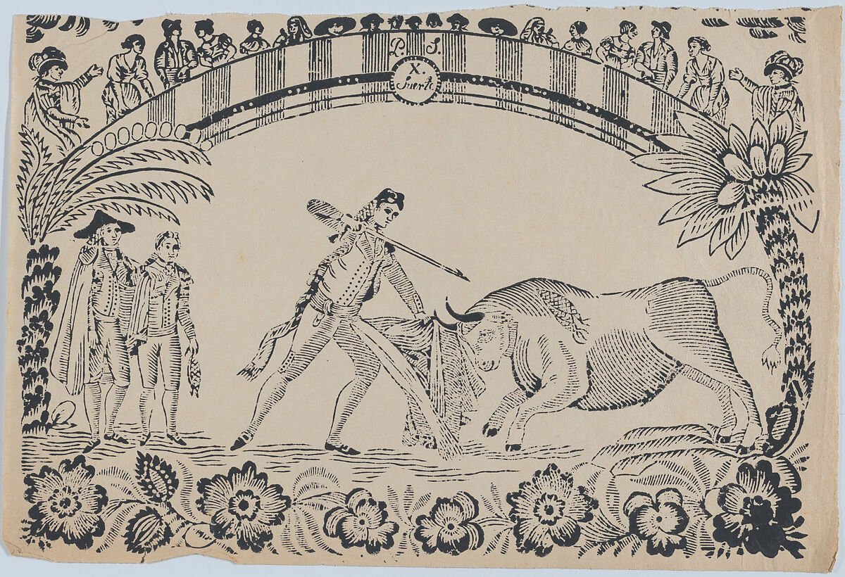 Suerte X: A torero prepares to stab the bull, Anonymous, Spanish, 19th century, Woodcut 