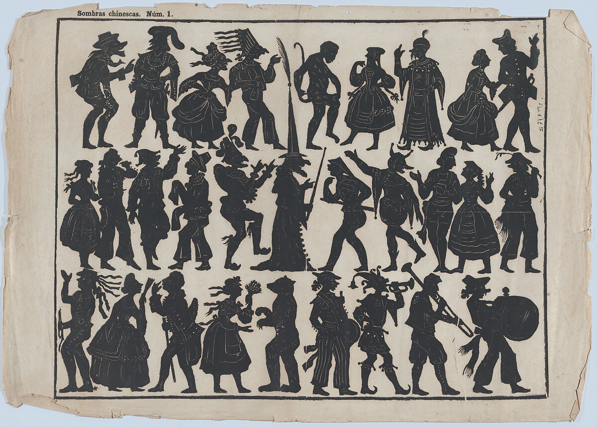 Sheet 1 of figures for Chinese shadow puppets, Possibly Juan Llorens (Spanish, active Barcelona, ca. 1855–70), Woodcut 