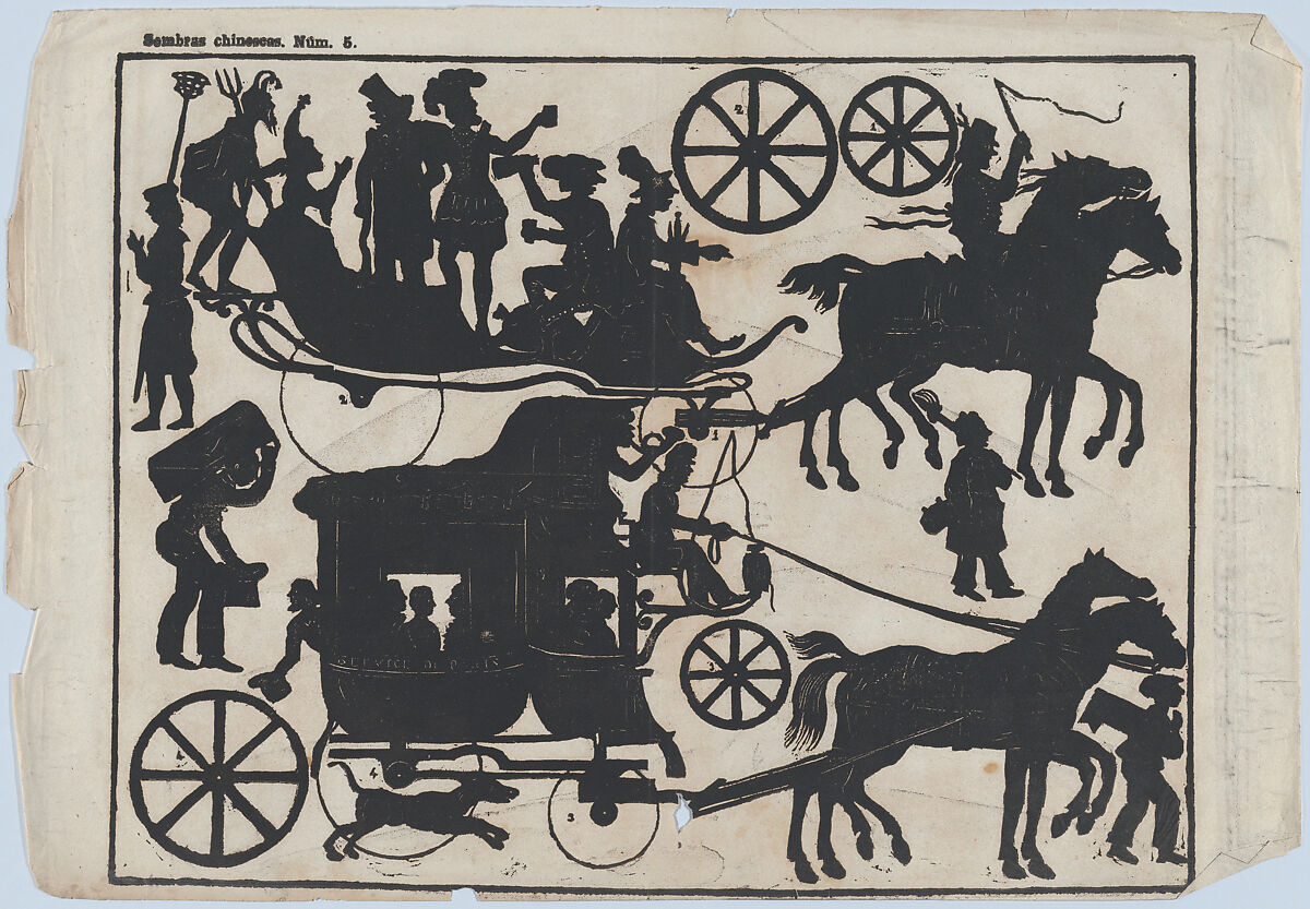 Sheet 5 of figures for Chinese shadow puppets, Possibly Juan Llorens (Spanish, active Barcelona, ca. 1855–70), Woodcut 
