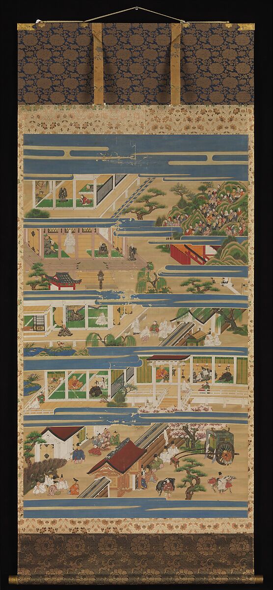 The Illustrated Life of Shinran (Shinran shōnin eden), Unidentified artist, Set of four hanging scrolls; ink, color, and gold on silk, Japan