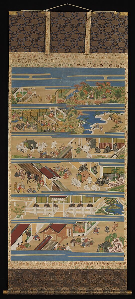 The Illustrated Life of Shinran (Shinran shōnin eden), Unidentified artist, Set of four hanging scrolls; ink, color, and gold on silk, Japan