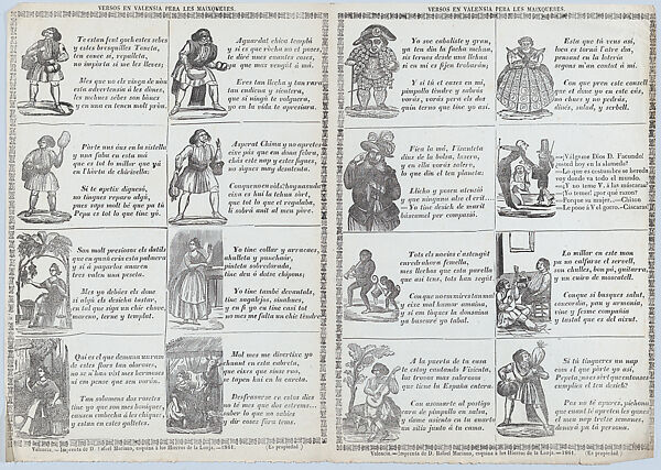 Two sheets (printed as one) with verses in Valencian for masquerades