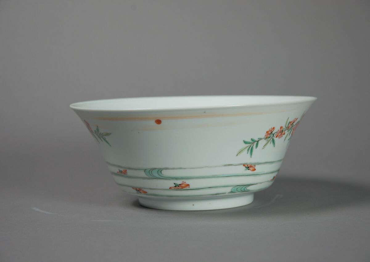 Bowl with Flowers and Waves, Porcelain painted with colored enamels over a transparent glaze (Jingdezhen ware), China