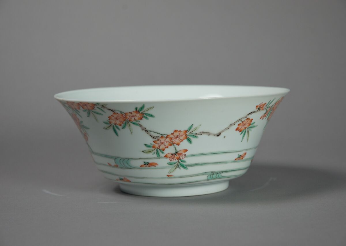 Bowl with Flowers and Waves, Porcelain painted with colored enamels over a transparent glaze (Jingdezhen ware), China