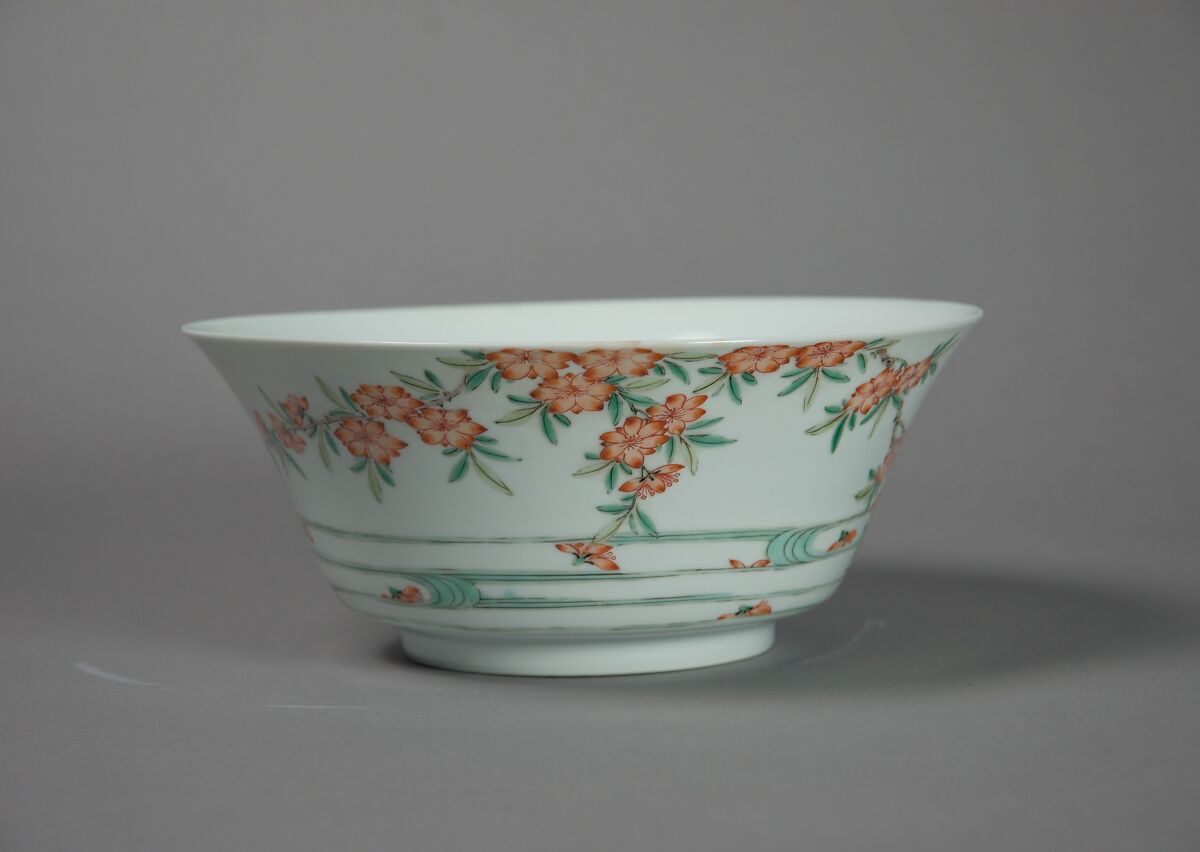Bowl with Flowers and Waves, Porcelain painted with colored enamels over a transparent glaze (Jingdezhen ware), China