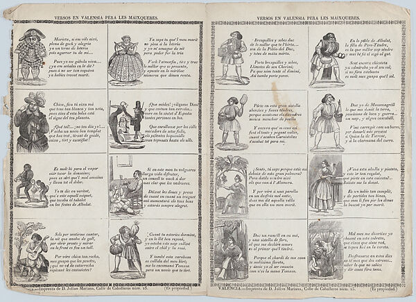 Two sheets (printed as one) with verses in Valencian for masquerades