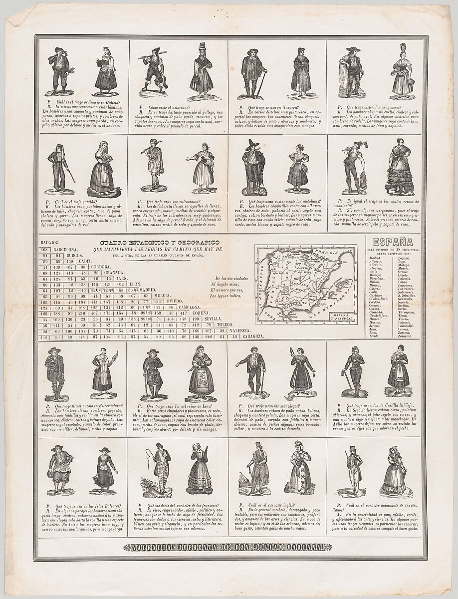 The dress of the regions of Spain, Julian Mariana (Spanish, active Valencia, 1860s), Wood engraving and letterpress 