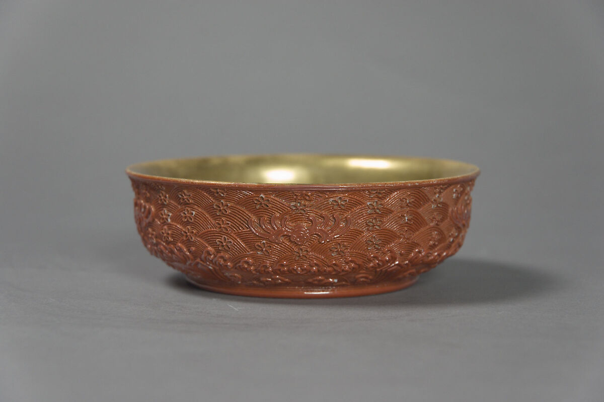 Bowl imitating carved lacquer, Porcelain with molded decoration and gilt interior (Jingdezhen ware), China 