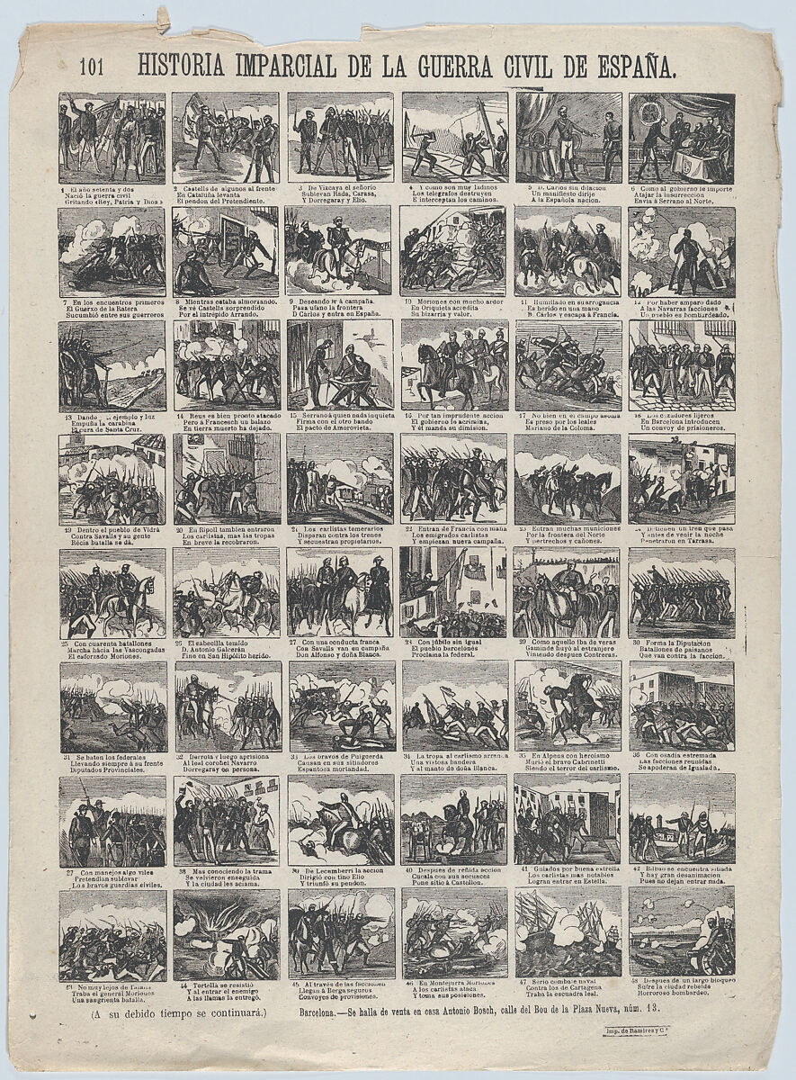 Antonio Bosch Broadside with 48 scenes telling the impartial