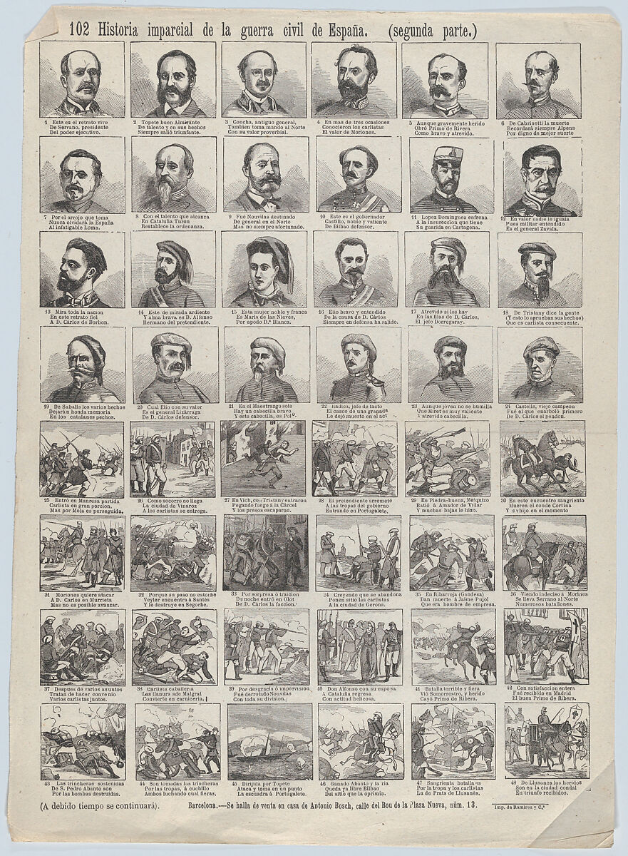 Antonio Bosch, Broadside with 48 scenes telling the 'impartial' story of  the civil war in Spain (Part 2)