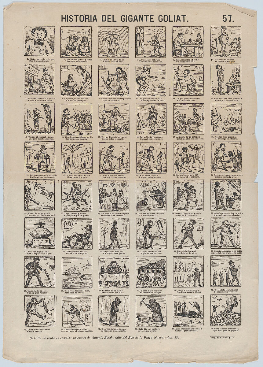 Antonio Bosch Broadside with 24 scenes relating the story of