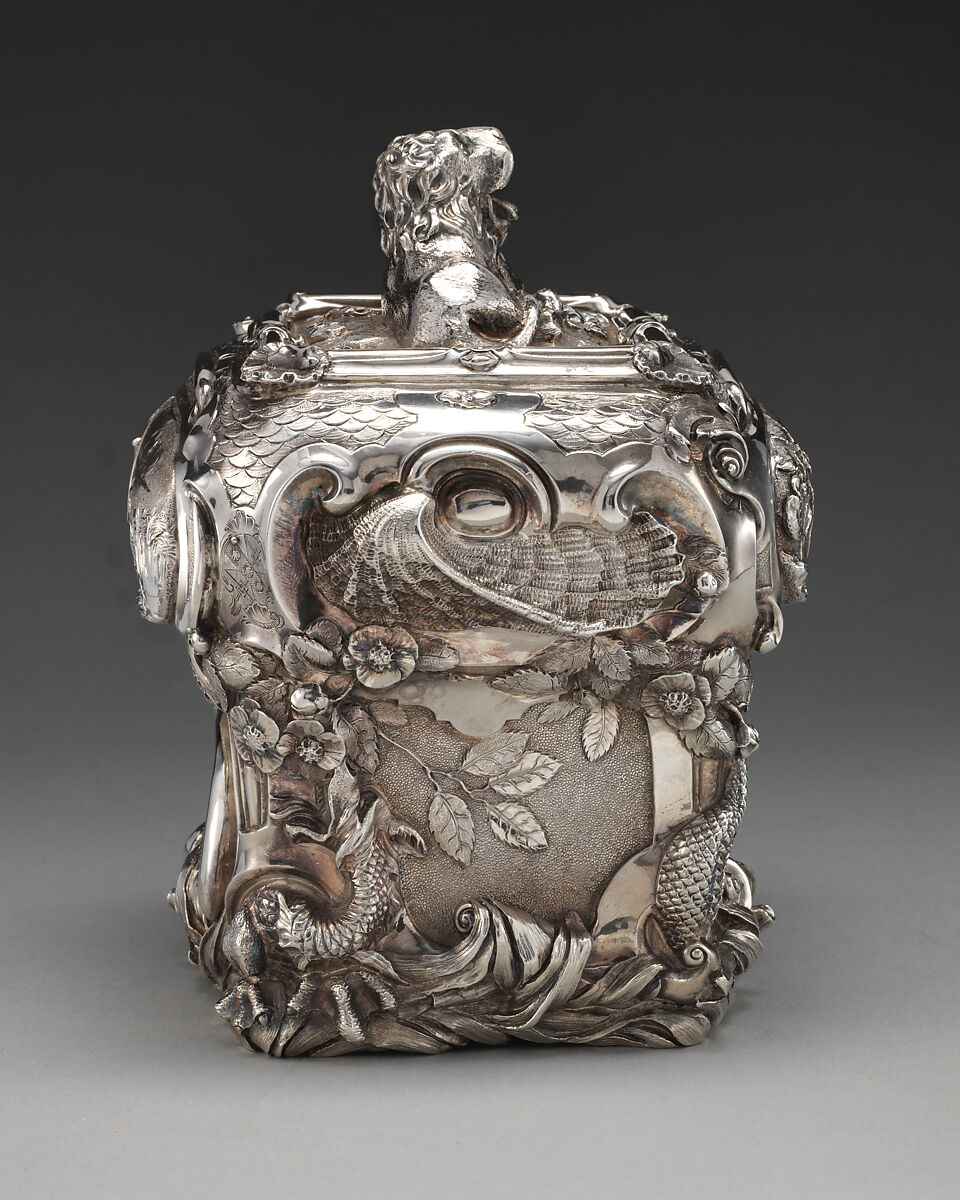 Pair of tea caddies and a sugar box in a case, Paul de Lamerie (British, 1688–1751, active 1712–51), Silver; oak, rosewood with boxwood and ebony inlay, silver mounts, British, London