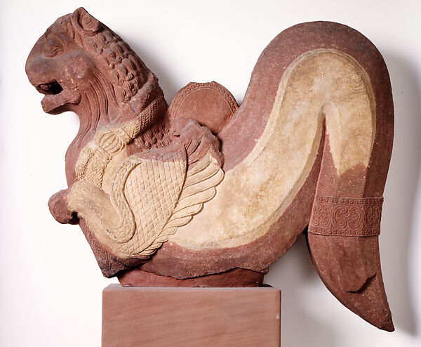 Pillar capital in the form of a winged lion, Sandstone, India, Mathura, Uttar Pradesh