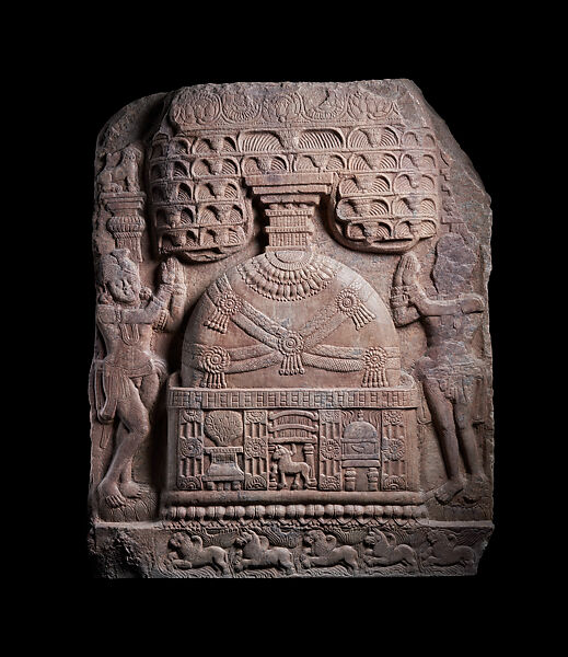 Drum panel with stupa veneration and seminal Buddha-life events, Limestone, India, Dupadu Great Stupa, Prakasam district, Andhra Pradesh