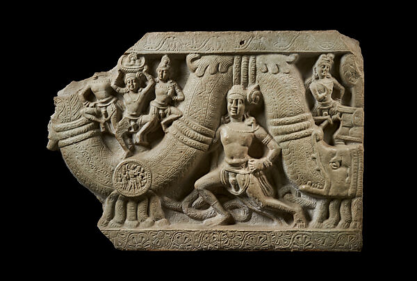 Dome cornice with garland bearers, Limestone, India, Amaravati Great Stupa, Guntur district, Andhra Pradesh